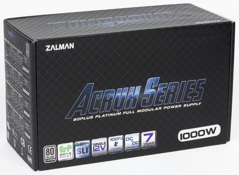 Блок живлення Zalman Acrux (1000W), 94%, 80+Platinum, 135mm, 1xMB 24pin(20+4), 2xCPU (8pin(4+4)+8pin), 8xMolex, 12xSATA, 6xPCIe 8pin(6+2), Fully Modular (ZM1000-ARX) ZM1000-ARX фото