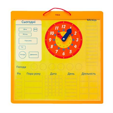 Магнитный календарь Viga Toys с часами, на украинском языке (50377U) 50377U фото