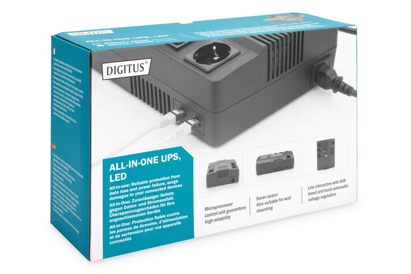 Джерело безперебійного живлення DIGITUS 600VA/360W, LED, RJ45, USB, 4xSchuko/3xC13 DN-170110 фото
