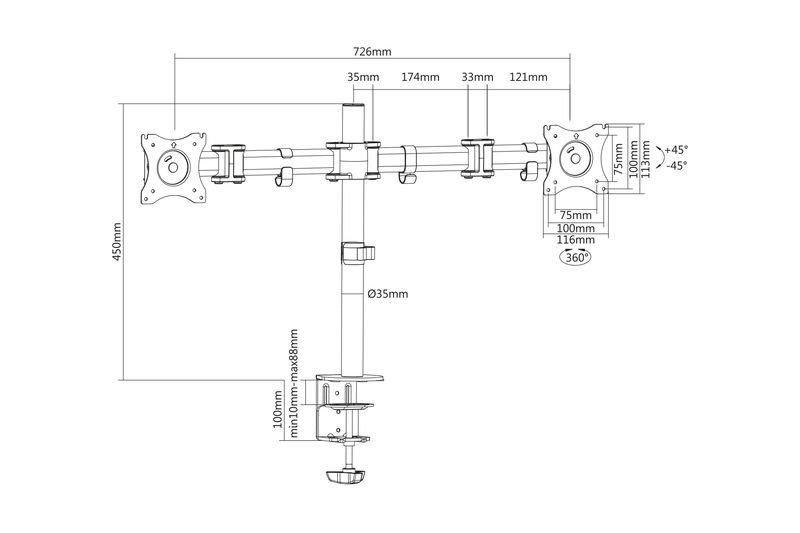 Кріплення DIGITUS Dual Monitor Clamp, 15-27", з нахилом, поворотом (DA-90349) DA-90349 фото