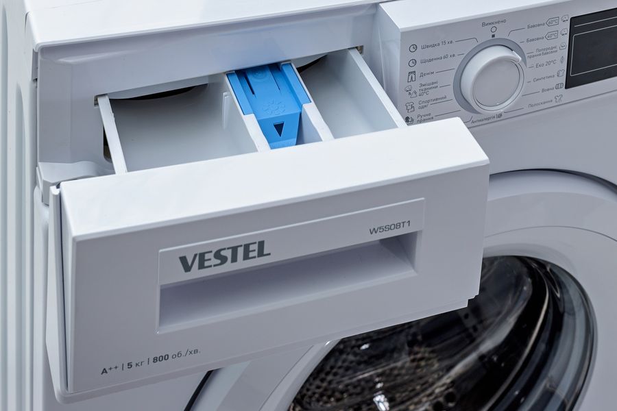 Пральна машина VESTEL фронтальна, 5кг, 800, А++, 42см, дисплей, білий (W5S08T1) W5S08T1 фото