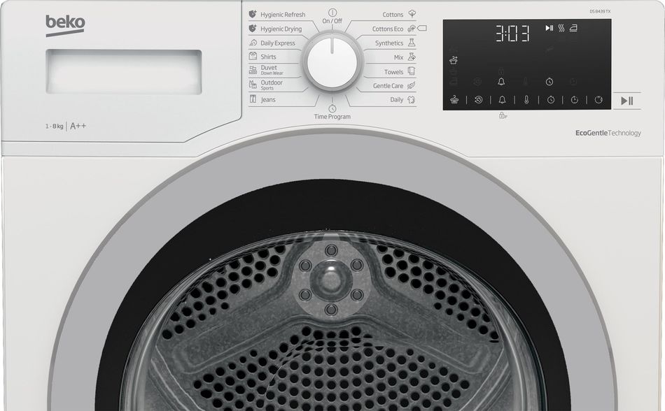 Сушильная машина Beko тепловой насос, 8кг, A++, 60см, дисплей, белый (DS8439TX) DS8439TX фото