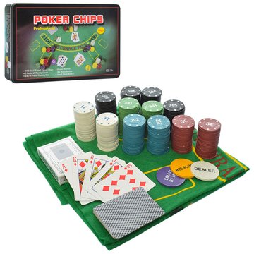 Ігровий набір "Покер" Bambi A164 Настільна гра A164 (12шт) покер,300фіш(з номін-5вид,пласт),2к.карт,сукно,в кор(метал),33-20-5,5см A164 фото