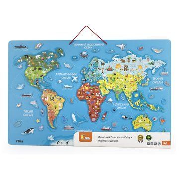 Пазл магнитный Viga Toys Карта мира с маркерной доской на английском (44508EN) 44508EN фото
