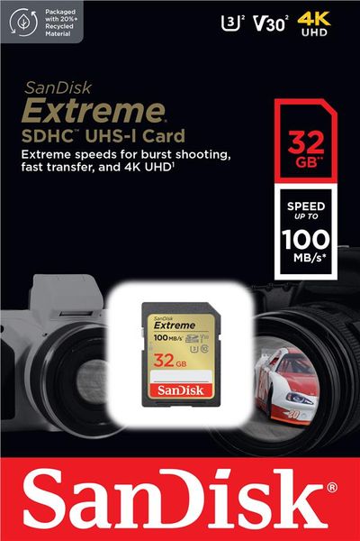 Карта пам'яті SanDisk SD 32GB C10 UHS-I U3 R100/W60MB/s Extreme V30 (SDSDXVT-032G-GNCIN) SDSDXVT-032G-GNCIN фото