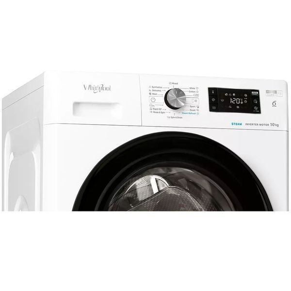 Стиральная машина Whirlpool фронтальная, 10кг, 1400, A+++, 60см, дисплей, пара, инвертор, черный люк, белый (FFB10469BVUA) FFB10469BVUA фото