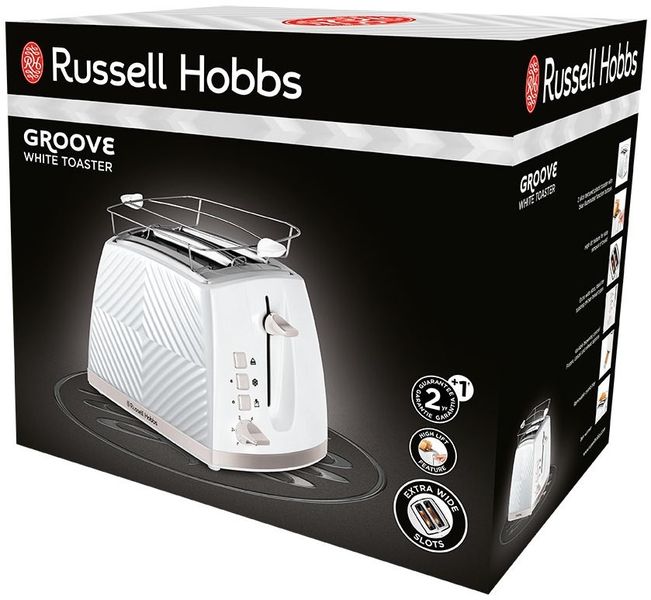 Тостер Russell Hobbs Groove 2 Slice, 850Вт, пластик, підігрів, розморож.,білий (26391-56) 26391-56 фото