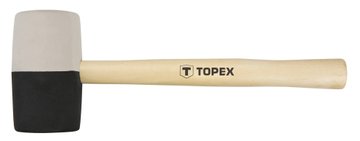 Киянка гумова TOPEX, 680г, 63мм, рукоятка дерев'яна, чорно-білий 02A355 фото