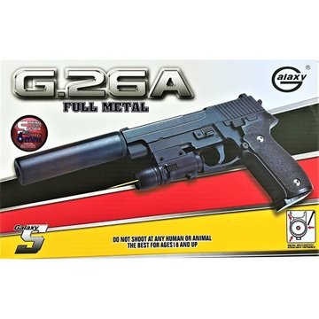 Игрушечный пистолет "Sig Sauer P226" с глушителем Galaxy G26A Металл, черный Игрушечный пистолет "Sig Sauer P226" с глушителем Galaxy G26A Металл, черный G26A фото