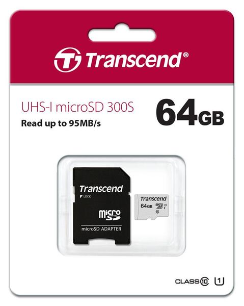Карта пам'яті Transcend microSD 64GB C10 UHS-I R100/W20MB/s + SD (TS64GUSD300S-A) TS64GUSD300S-A фото