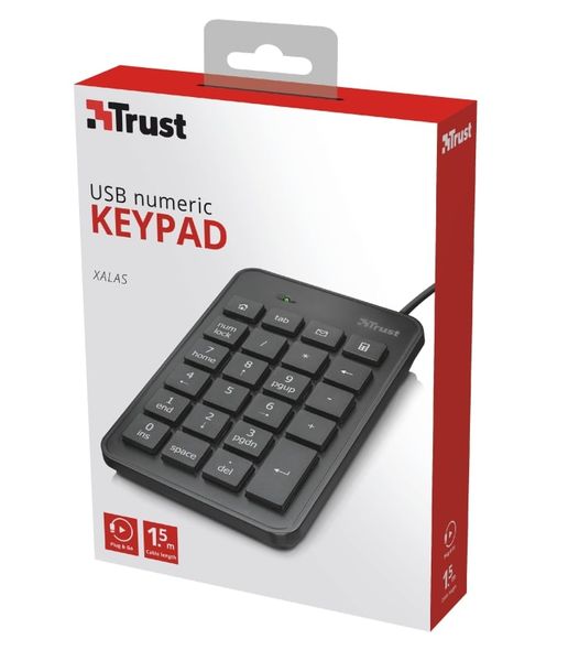 Клавіатура мембрана Trust Xalas USB-A Numeric Keypad 23Key, USB-A, Чорний (22221_TRUST) 22221_TRUST фото