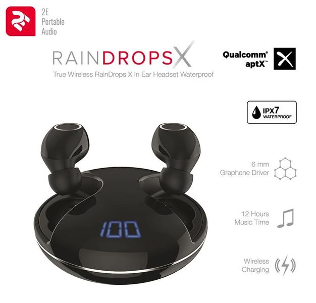 Навушники 2E RainDrops Х True Wireless Waterproof Mic Black (2E-EBTWRDXBK) 2E-EBTWRDXWH фото