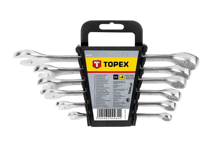 Ключі гайкові TOPEX, набір 6 од., комбіновані, 8-17 мм, CrV (35D755) 35D755 фото