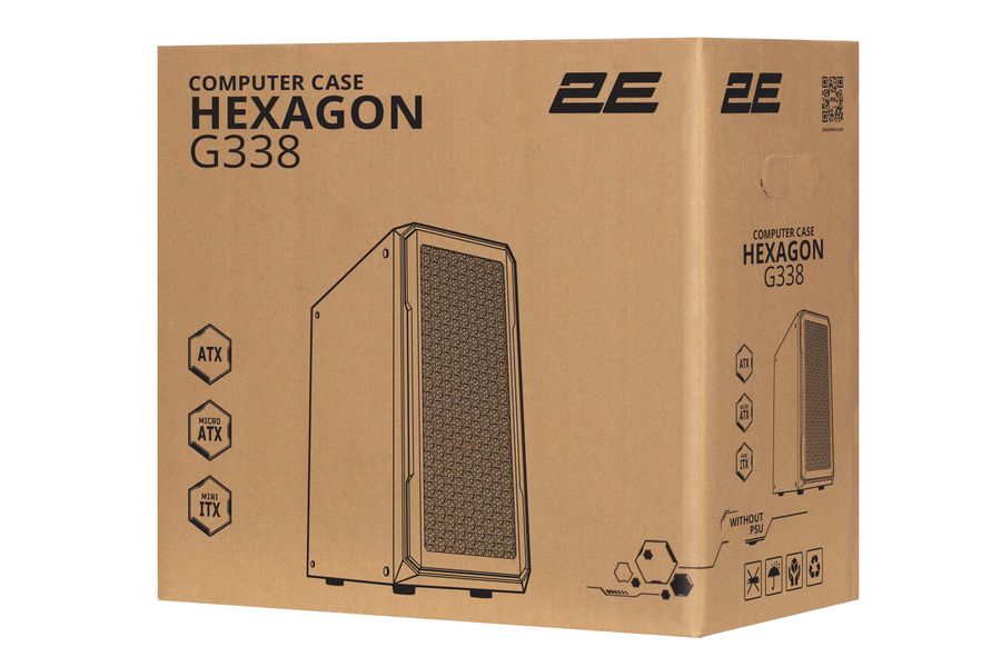 Корпус 2E Gaming Hexagon G338, без БЖ, 2xUSB 3.0, 1xUSB Type-C, 1x120mm, 3x120mm ARGB, TG Side Panel, ATX, чорний (2E-G338) 2E-G338 фото