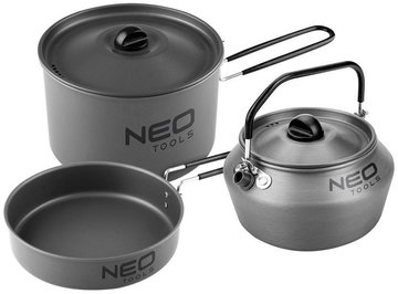 Набір туристичного посуду Neo Tools, 3в1, чайник,каструля,сковорода, складні ручки, сертифікат LFGB, 0.616кг (63-145) 63-145 фото