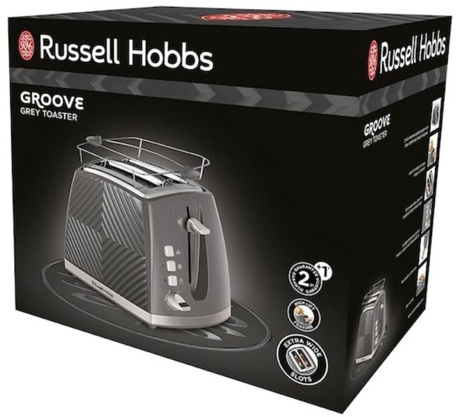 Тостер Russell Hobbs Groove 2 Slice, 850Вт, пластик, підігрів, розморозка, сірий (26392-56) 26392-56 фото