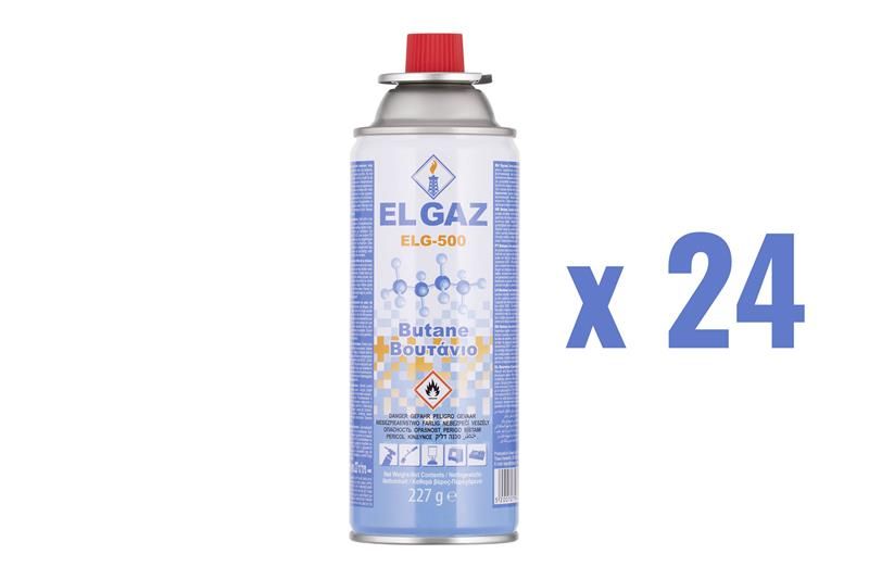 Балон-картридж газовый EL GAZ ELG-500, бутан 227г, цанговый, для газовых горелок и плит, одноразовый, 24шт в упаковке (104ELG-500-24) 104ELG-500-24 фото