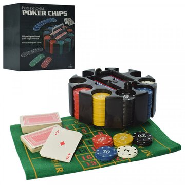 Настільна гра Покер 9031, 200 фішок Настільна гра 9031 покер,200фіш(з номін),карти2шт,сукно,у кір-ці, 20,5-20,5-10,5см 9031 фото