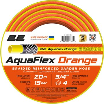 Шланг садовий 2Е AquaFlex Orange 3/4" 20м 4 шари 20бар -10…+60&#176;C (2E-GHE34OE20) 2E-GHE34OE20 фото