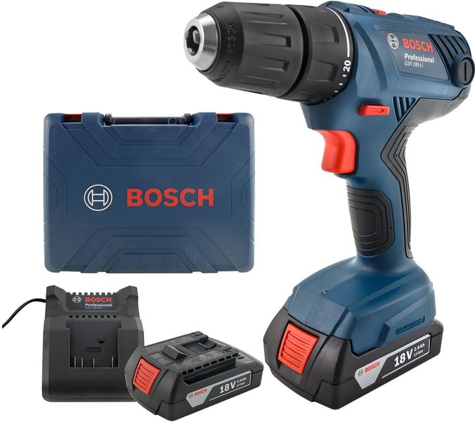 Шурупокрут-дриль акумуляторний Bosch GSB 180-LI, 18 2x2.0Аг, 54м, 5+1, 1700об/хв, 1.7кг (0.601.9F8.307) 0.601.9F8.307 фото