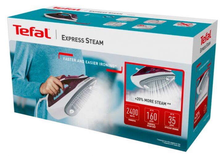 Праска Tefal Express Steam, 2400Вт, 270мл, паровий удар -160гр, постійна пара - 30гр, керам. підошва, бордовий - Уцінка FV2835E0 фото