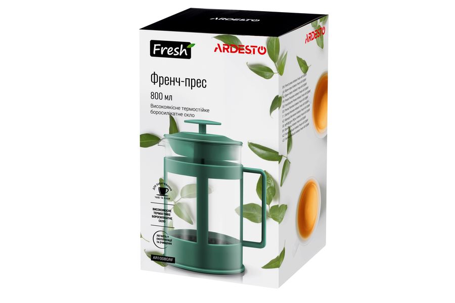 Френч-прес Ardesto Fresh, 800 мл, зелений, пластик, скло (AR1008GRF) AR1008 фото