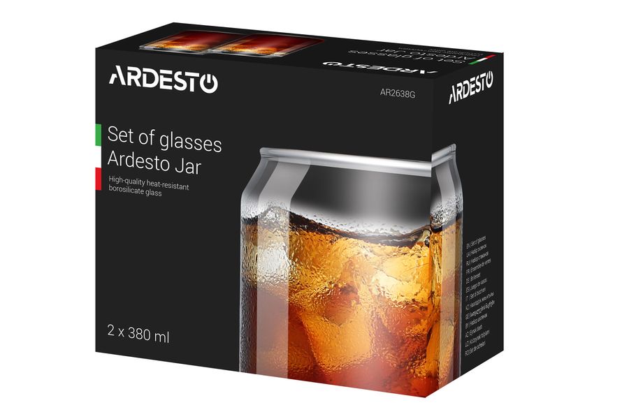 Набір склянок Ardesto Jar, 380 мл, H 12 см, 2 шт., боросилікатне скло (AR2638G) AR2638G фото