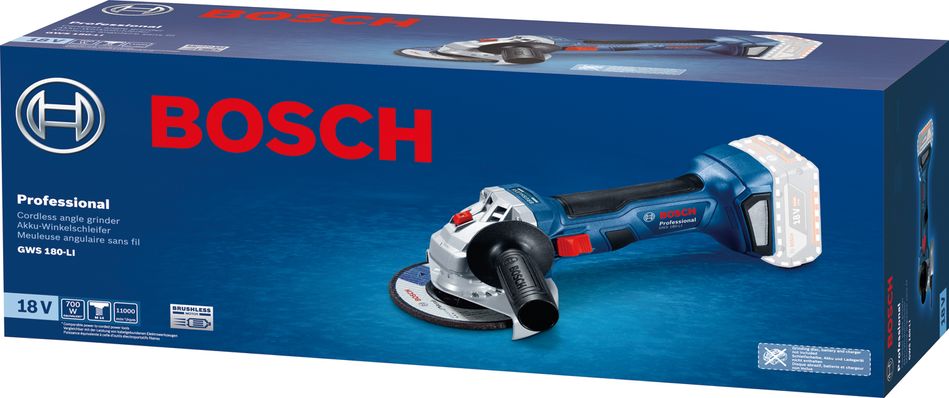 Шліфмашина кутова акумуляторна Bosch GWS 180-LI, 125мм, 18В, 11000об/хв, М14, 1,6кг, без АКБ та ЗП - Уцінка 0.601.9H9.020 фото
