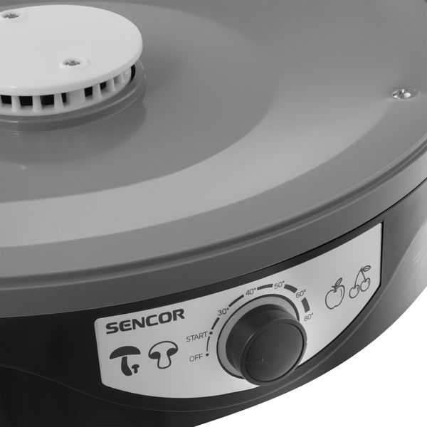Сушарка для продуктів Sencor, 250Вт, поддонов -2.5x33см, диаметр-33см, макс-80°С, сітка для ягід в компл., пластик , чорний SFD3109BK фото