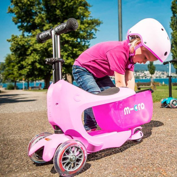 Самокат MICRO серії "Mini2go Deluxe Plus" - РОЖЕВИЙ (до 50 kg, до 20 kg з сидінням, триколісний) MMD033 - Уцінка 100349 фото
