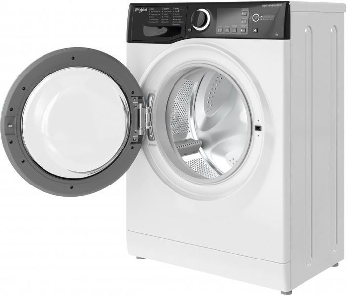 Пральна машина Whirlpool фронтальна, 6кг, 1200, A+++, 43см, дисплей, інвертор, люк чорний, білий (WRBSB6228BUA) WRBSB6228BUA фото