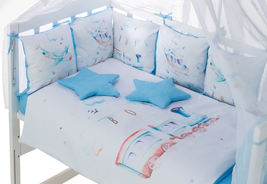 Детская постель Babyroom Bortiki Print-08 blue train 624744 фото