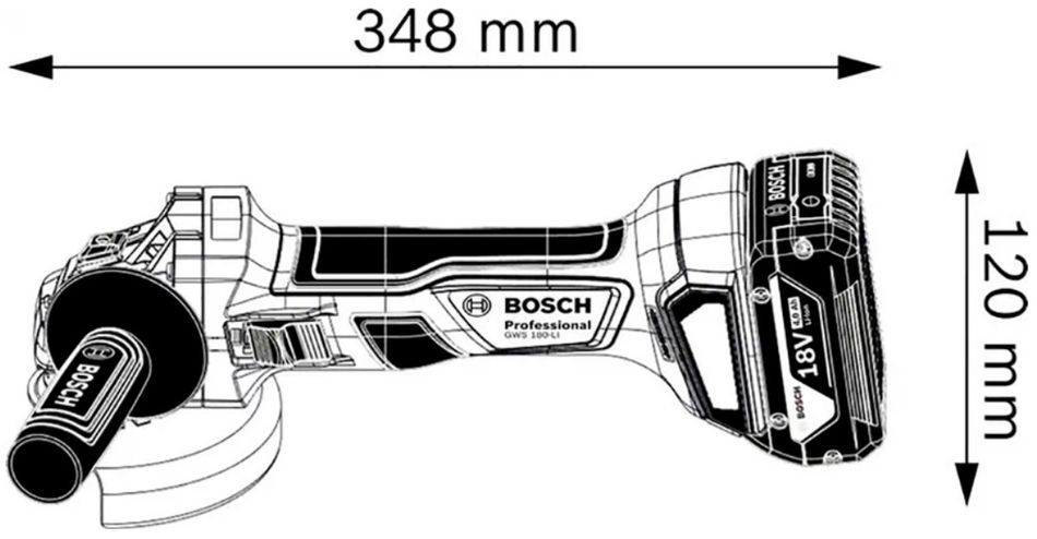 Шліфмашина кутова акумуляторна Bosch Professional GWS 180-LI, 125мм, 18В 1х4Аг, 11000об/хв, 2кг (0.601.9H9.021) 0.601.9H9.021 фото