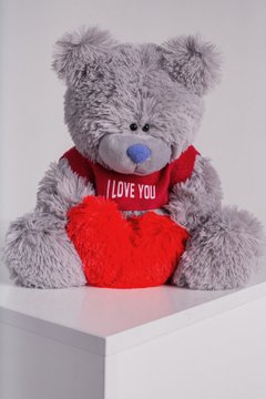 Ведмедик 40 см плюшевий з латками Me To You в футболці з серцем Yarokuz Сірий (YK0112) YK0113 фото