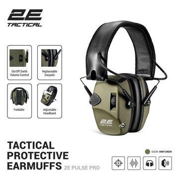 Тактичні захисні навушники 2E Pulse Pro Army Green NRR 22 dB, активні 2E-TPE026ARGN 2E-TPE026ARGN фото