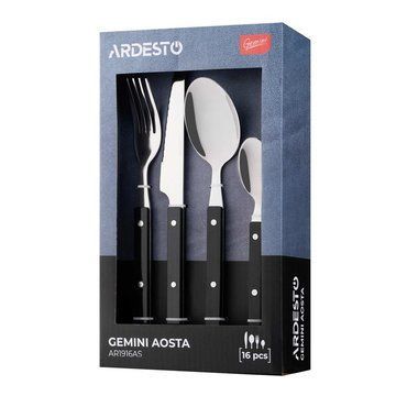 Набір столових приборів Ardesto Gemini Aosta, 16 приборів, нержавіюча сталь, пластик, чорний (AR1916AS) - Уцінка AR1916AS фото