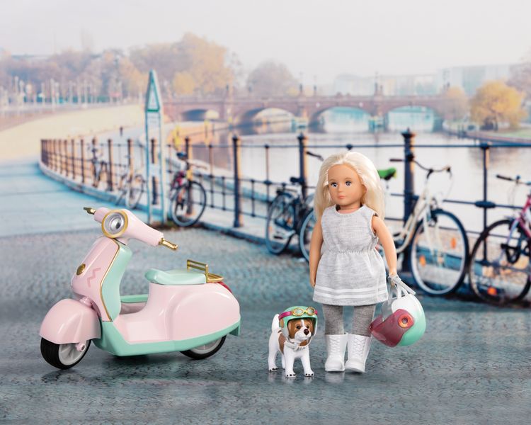 Транспорт для кукол-Скутер с коляской и собачкой LORI LO37034Z - Уцінка LO37034Z фото