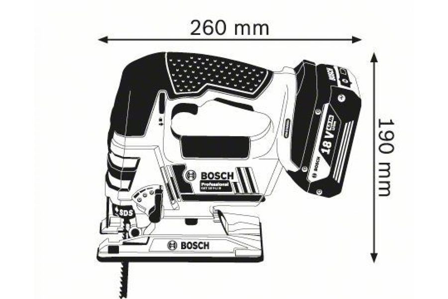 Лобзик Bosch GST 18 V-LI B, акумуляторний 18В, 0-2700 об/хв, хід 23мм, 2.1кг, без АКБ та ЗП (0.601.5A6.100) 0.601.5A6.100 фото