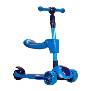 Самокат детский 3-х колесный HS2012 (RL7T) с сидушкой, светящиеся колеса PU Синий (HS2012(Blue)) HS2012 фото