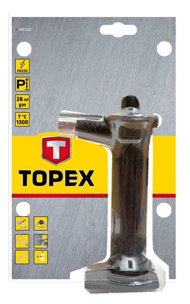 Паяльник газовий TOPEX, п’єзозапалювання, 28 мл, t полум’я 1300 °C 44E106 фото