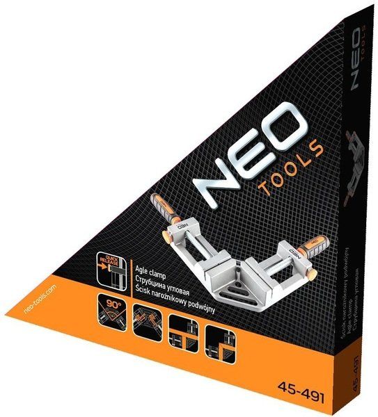 Струбцина Neo Tools, кутова, алюмінієва, дві напрямні 75мм, 70х70мм (45-491) 45-491 фото