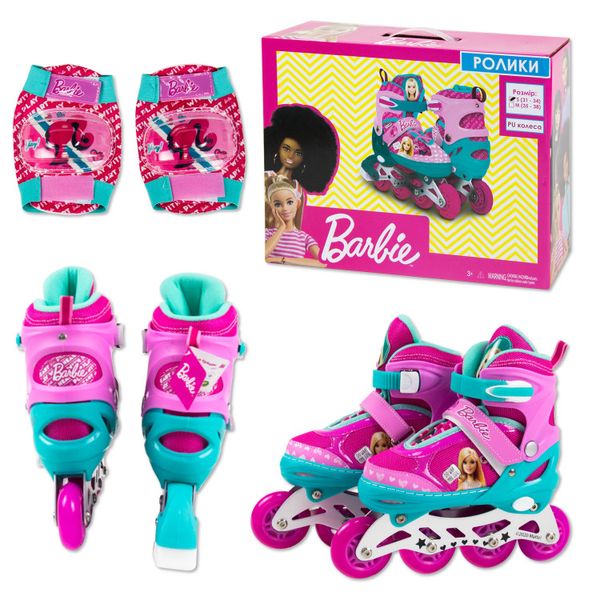 Детские ролики (RL7T) Barbie, размер S (31-34) с защитой Ролики (RL7T) (6 шт) Barbie, размер S (31-34), pu 1 свет с защитой в кор. (RL2113) RL2113 фото