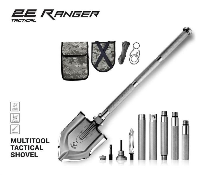 Лопата-мультитул тактична 2E Ranger Steel Gray розбірна, 22в1, з чохлом у комплекті, 103 см макс., 1.6 кг (2E-TSMTSF1-STGR) 2E-TSMTSF1-STGR фото