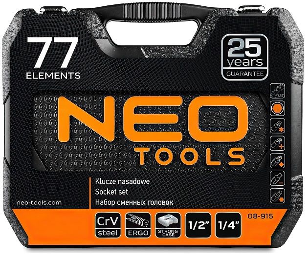 Набір інструменту Neo Tools, 1/2", 1/4", CrV, 77 од. (08-915) 08-915 фото