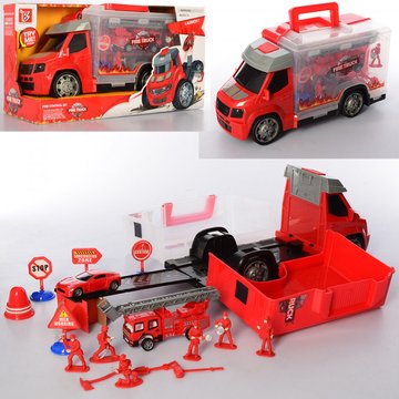 Детский игровой набор пожарника в машинке 289-6 машинка-чемоданчик инерционная Гараж 289-6 289-6 фото