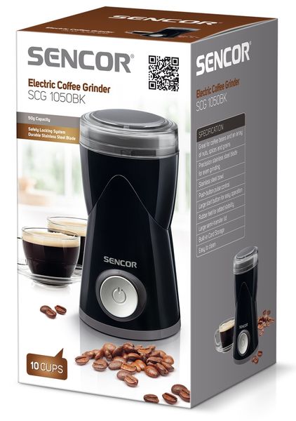 Кофемолка Sencor роторная, 150Вт, объем зерен-50г, пластик, черный SCG1050 фото