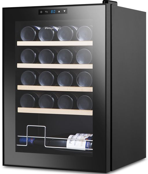 Холодильник Philco для вина, 64х34.5х52, холод.отд.-47л, зон - 1, бут-18, диспл, подсветка, черный PW18F PW20KF фото