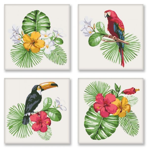Набор для росписи по номерам 4 картинки. Полиптих "Тропическое разнообразие" , 18х18 см (KNP007) KNP007 фото