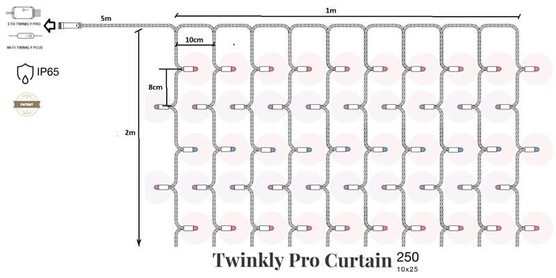 Smart LED Гирлянда Twinkly Pro Curtain RGBW 250 (10 по 25), IP65, AWG22 PVC Rubber зеленый TW-PLC-CU-CA-10X25SPP-GR - Уцінка TW-PLC-CU-CA-10X25SPP-GR фото