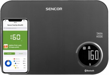 Весы Sencor кухонные, 5кг, подключение к смартфону, AAAx2, пластик, черный - Уцінка SKS7078BK фото